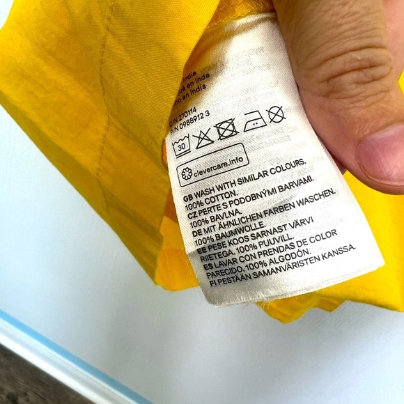 H&M - NWT Bright Yellow Adjustable Straps Smocked Poplin Mini Dress Size XS - Picture 10 of 10